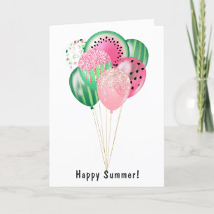Happy Summer Watermelon Balloons Family Photo Holiday Card