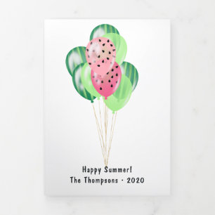 Happy Summer Watermelon Balloons Family Photo Tri-Fold Card
