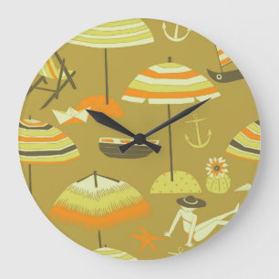 Happy Summertime Fun Seamless Pattern Large Clock