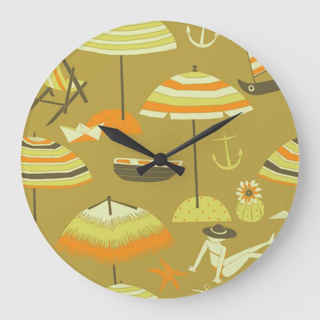 Happy Summertime Fun Seamless Pattern Large Clock (Front)