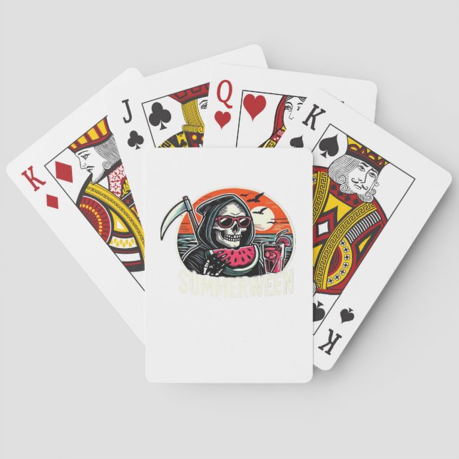 Happy Summerween Grim Reaper Watermelon Summer Hal Playing Cards (Back)