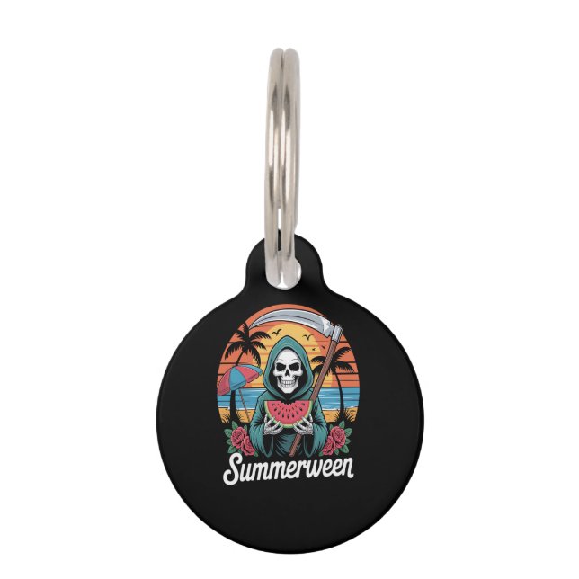 Happy Summerween Grim Reaper Watermelon Summer Pet Tag (Front)