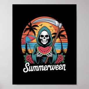 Happy Summerween Grim Reaper Watermelon Summer Poster