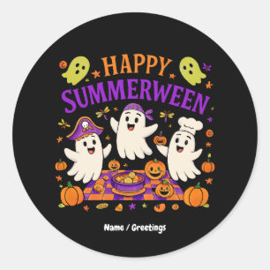 Happy Summerween Halloween Spooky Summer Ghost Classic Round Sticker