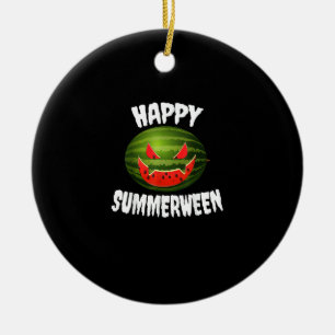 Happy Summerween Retro Watermelon Jack O Lantern Ceramic Tree Decoration
