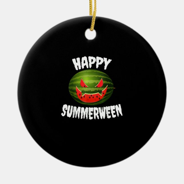 Happy Summerween Retro Watermelon Jack O Lantern Ceramic Tree Decoration (Front)