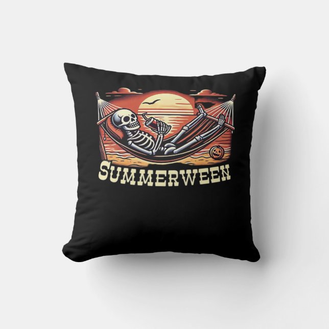 Happy Summerween Skeleton Drink Summer Halloween C Cushion (Front)