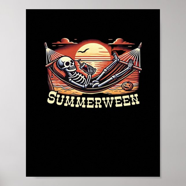 Happy Summerween Skeleton Drink Summer Halloween C Poster (Front)