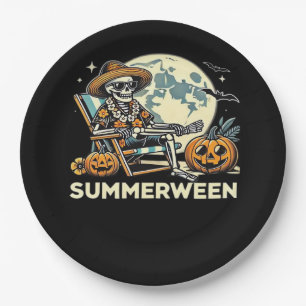 Happy Summerween Skeleton Drink Summer Halloween F Paper Plate
