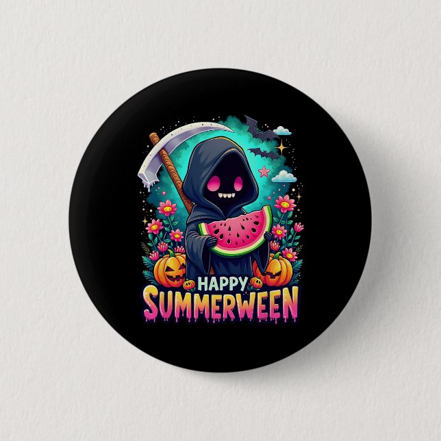Happy Summerween Skeleton Jack-o-lantern Summer Wa 6 Cm Round Badge (Front)