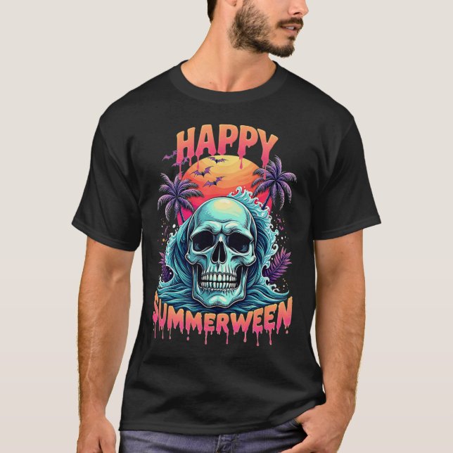 Happy Summerween Skeleton Summer Watermelon Jack-o T-Shirt (Front)