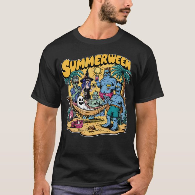 Happy Summerween Summer Halloween Holiday Beach Vi T-Shirt (Front)