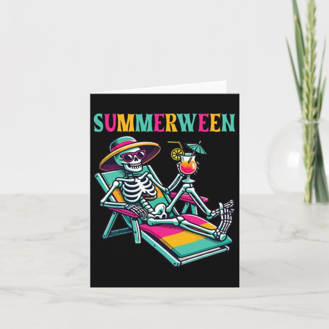 Happy Summerween Summer Halloween Skeleton  Card (Front)