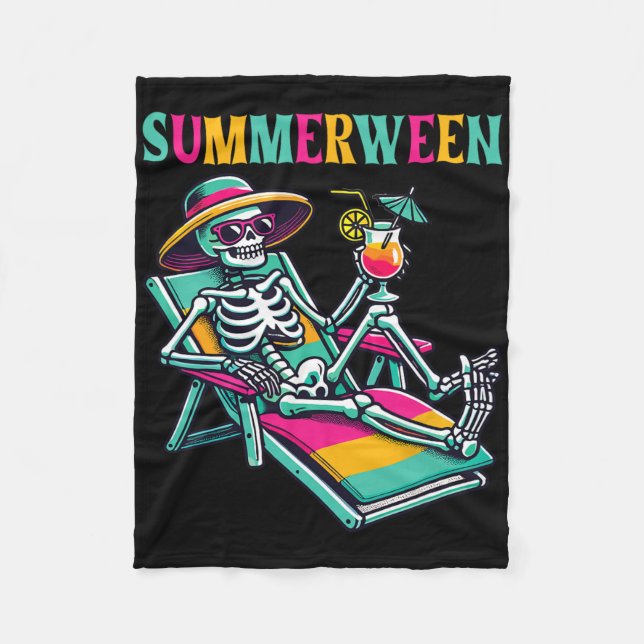 Happy Summerween Summer Halloween Skeleton  Fleece Blanket (Front)