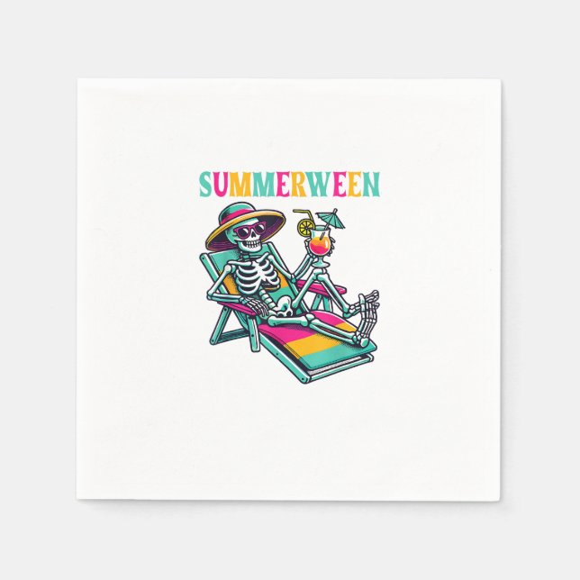 Happy Summerween Summer Halloween Skeleton Napkin (Front)
