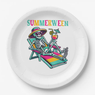 Happy Summerween Summer Halloween Skeleton Paper Plate