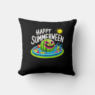 Happy Summerween Summer Watermelon Jack-O-Lantern  Cushion