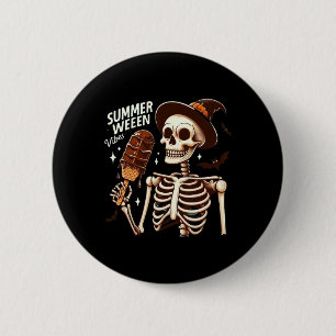 Happy Summerween Vibes Skeleton Ice Cream Summer H 6 Cm Round Badge