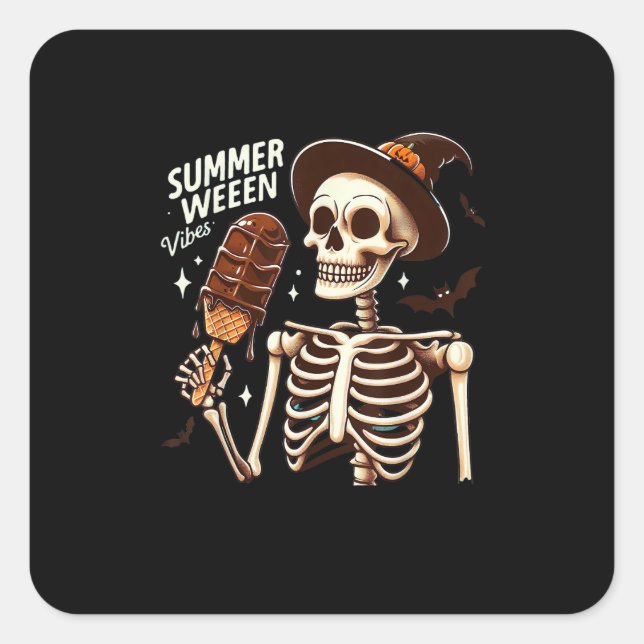 Happy Summerween Vibes Skeleton IceCream Summer Ha Square Sticker (Front)