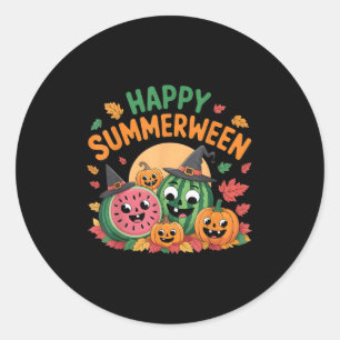 Happy Summerween Watermelon Jack-o-lantern Humor S Classic Round Sticker