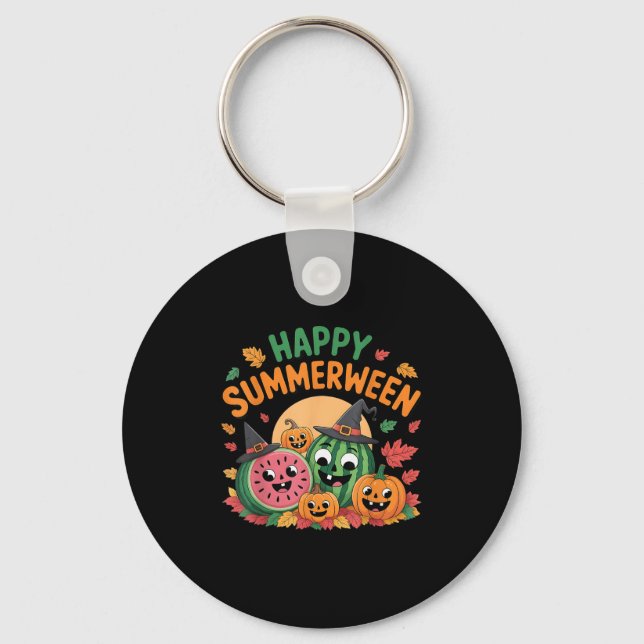 Happy Summerween Watermelon Jack-o-lantern Humour  Key Ring (Front)