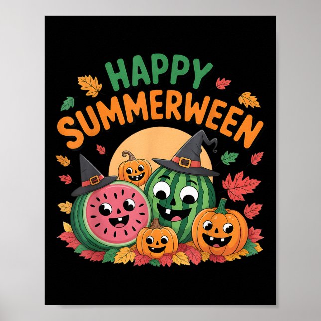 Happy Summerween Watermelon Jack-o-lantern Humour  Poster (Front)