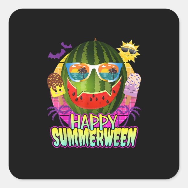 Happy Summerween Watermelon Jack O Lantern Summer  Square Sticker (Front)
