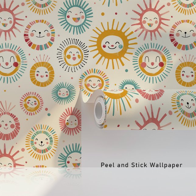 Happy Sun Blockprint Peel & Stick Wallpaper (Creator Uploaded)