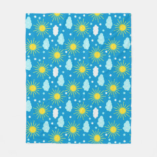 Happy Sun, Clouds, and Stars Fleece Blanket