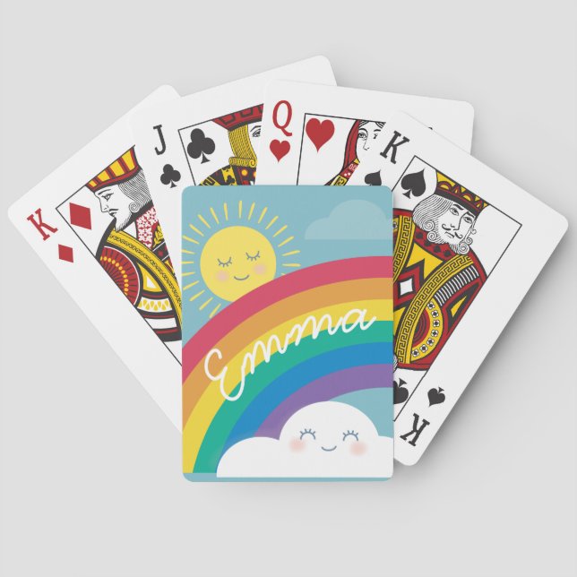 Happy Sun Cute Cloud Rainbow Playing Cards (Back)