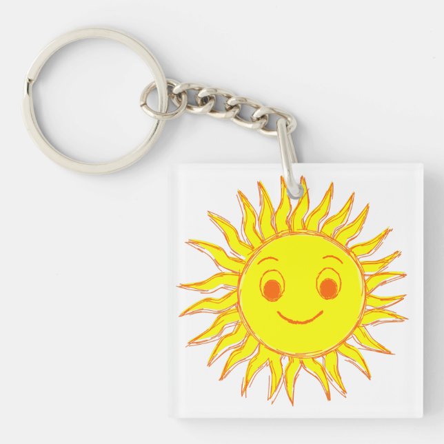 Happy Sun Face Drawing Key Ring (Front)