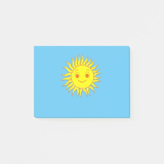 Happy Sun Face Drawing Post-it Notes (Front)