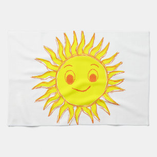Happy Sun Face Drawing Tea Towel