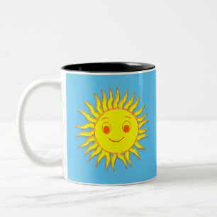 Happy Sun Face Drawing Two-Tone Coffee Mug