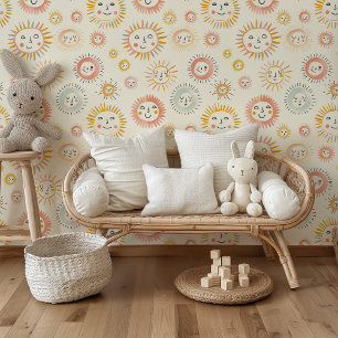 Happy Sun Faces Blockprint Peel & Stick Wallpaper