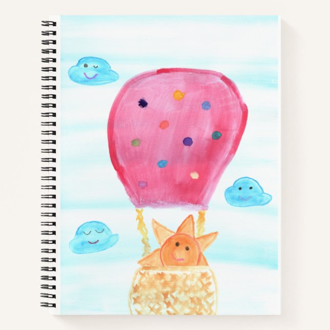 Happy Sun in Hot Air Balloon with Cloud Friends Notebook (Front)