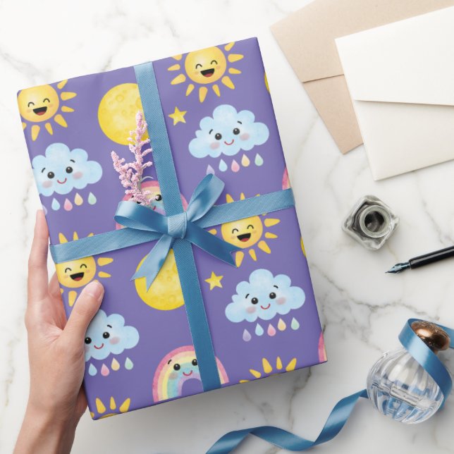 Happy Sun, Moon, Cloud and Rainbow  Wrapping Paper (Gifting)