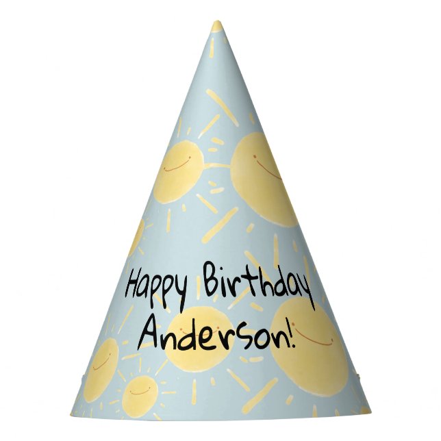 Happy Sun Personalised Birthday Party Hat (Front)