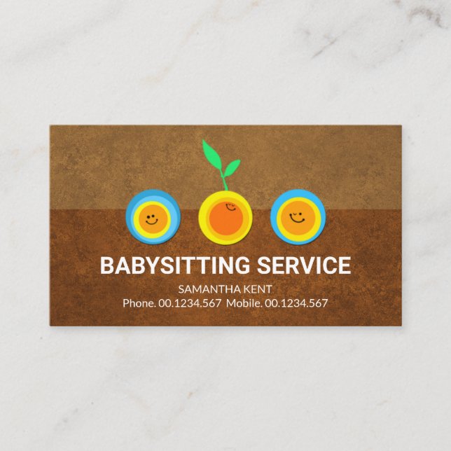 Happy Sun Seedlings Brown Earth Grunge Sitter Business Card (Front)