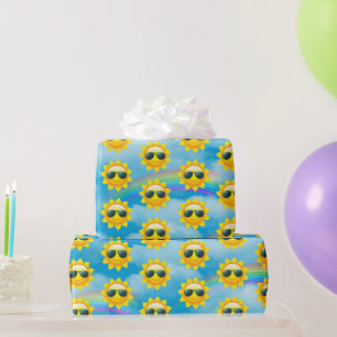 Happy Sun With Sunglasses and Rainbow Wrapping Paper