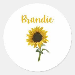 Happy Sunflower - Brandie Name Classic Round Sticker