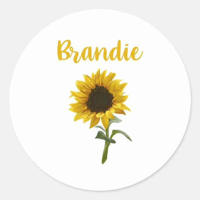 Happy Sunflower - Brandie Name Classic Round Sticker (Front)