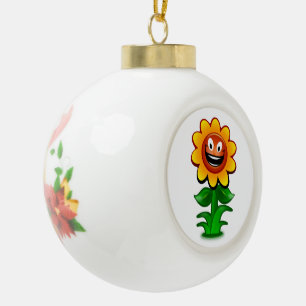 HAPPY SUNFLOWER CERAMIC BALL CHRISTMAS ORNAMENT