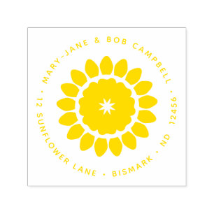 Happy Sunflower Return Address Flower Floral Round Self-inking Stamp