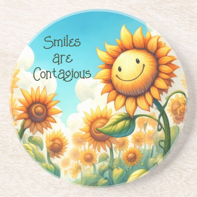 Happy Sunflower - Smiles are Contagious  Coaster (Front)