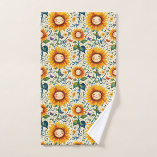 Happy Sunflowers: Cheery Sunflower Pattern Hand Towel