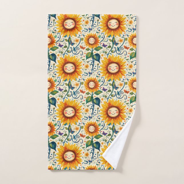 Happy Sunflowers: Cheery Sunflower Pattern Hand Towel (Hand Towel)