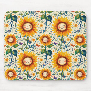 Happy Sunflowers: Cheery Sunflower Pattern Mouse Mat