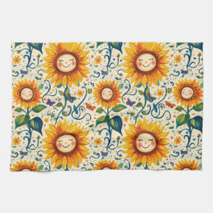 Happy Sunflowers: Cheery Sunflower Pattern Tea Towel
