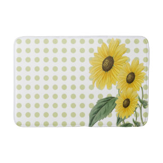 Happy Sunflowers Light Green Polkadots on White   Bath Mat
